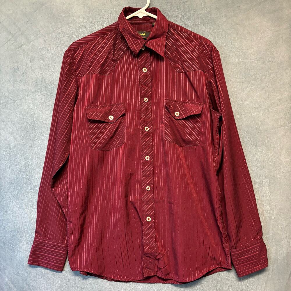 Vintage Liquid Western Shirt Embossed Stripes Embellished Snaps Fancy Decorative
